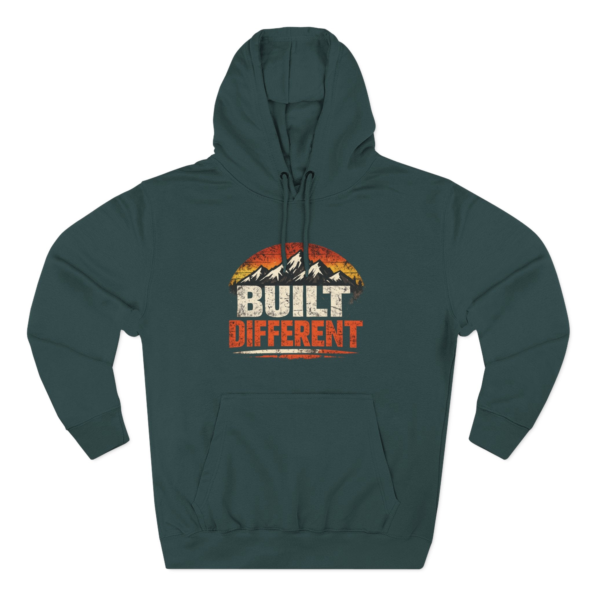 Built Different Hoodie — Retro Mountain "Train Harder, Work Harder" Graphic Hoodie