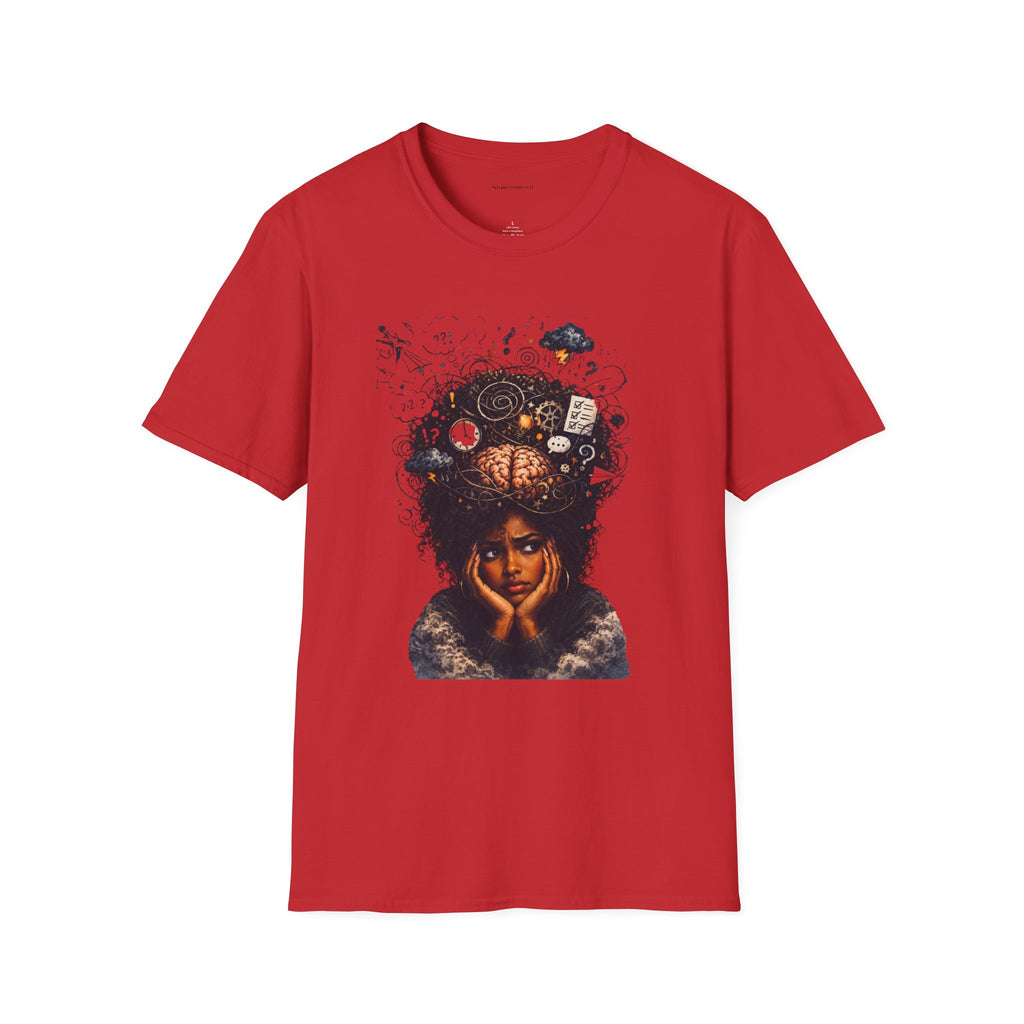 T-Shirt — 'Mindstorm' Graphic Tee Featuring Thoughtful Woman & Brain Doodle Art