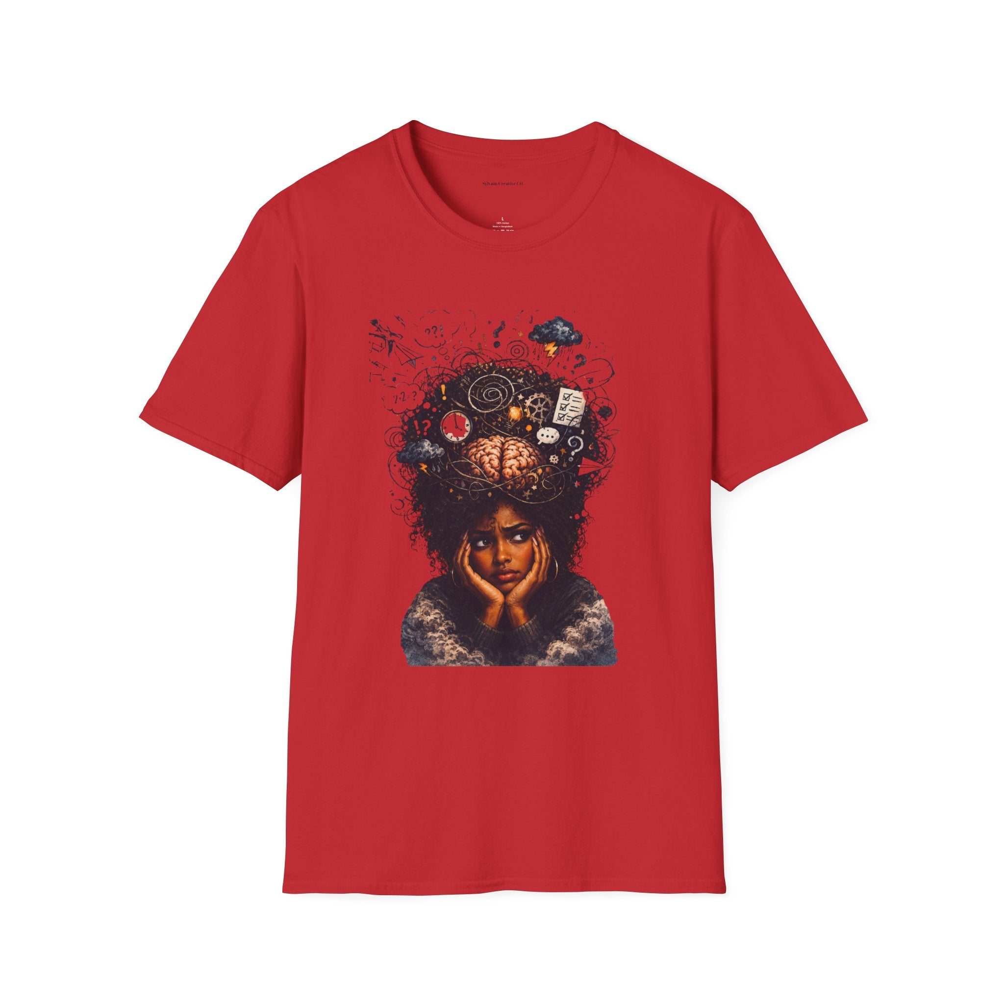 T-Shirt — 'Mindstorm' Graphic Tee Featuring Thoughtful Woman & Brain Doodle Art