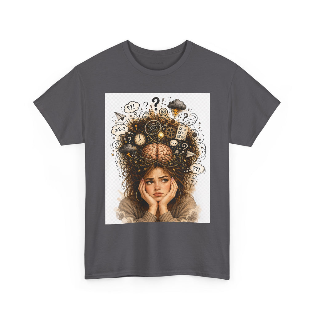 T-Shirt — Daydreaming Girl Illustration Tee (clock & question mark design)
