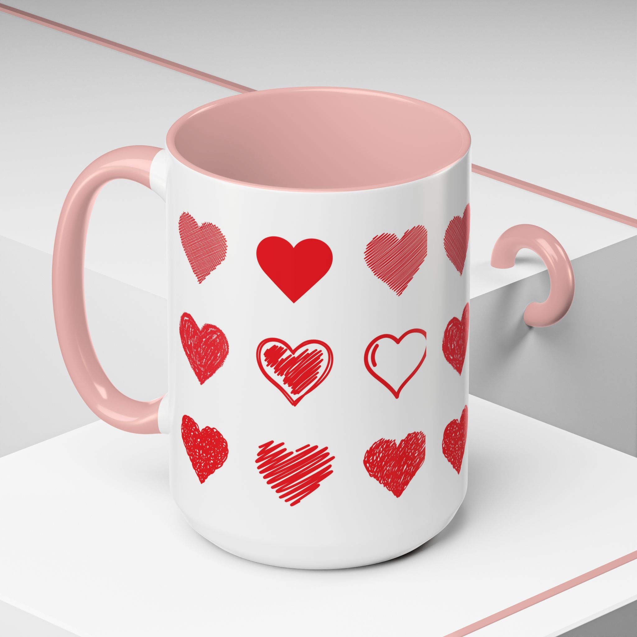 Valentine Hearts Accent Coffee Mug — Pink Interior 11/15oz