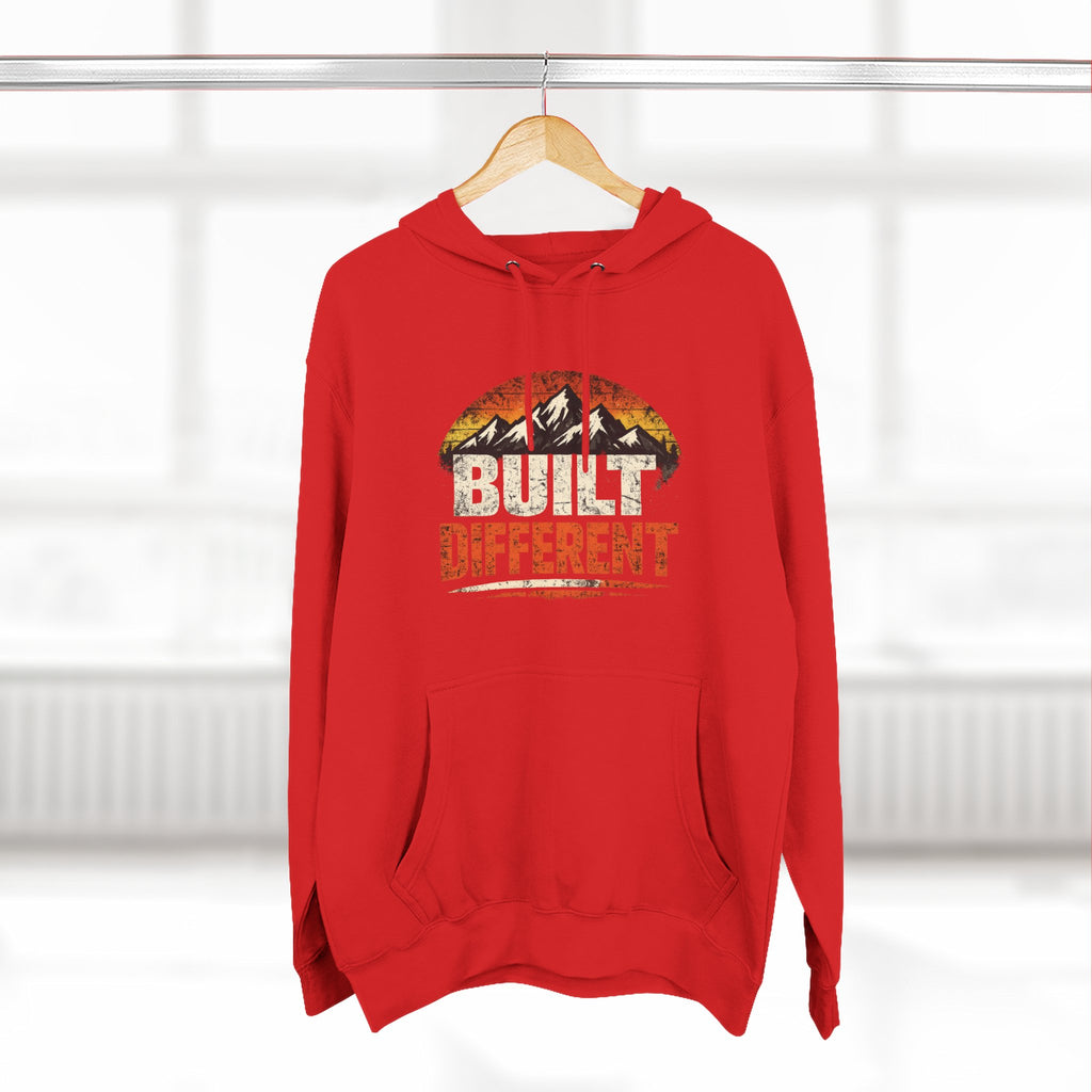 Built Different Hoodie — Retro Mountain "Train Harder, Work Harder" Graphic Hoodie
