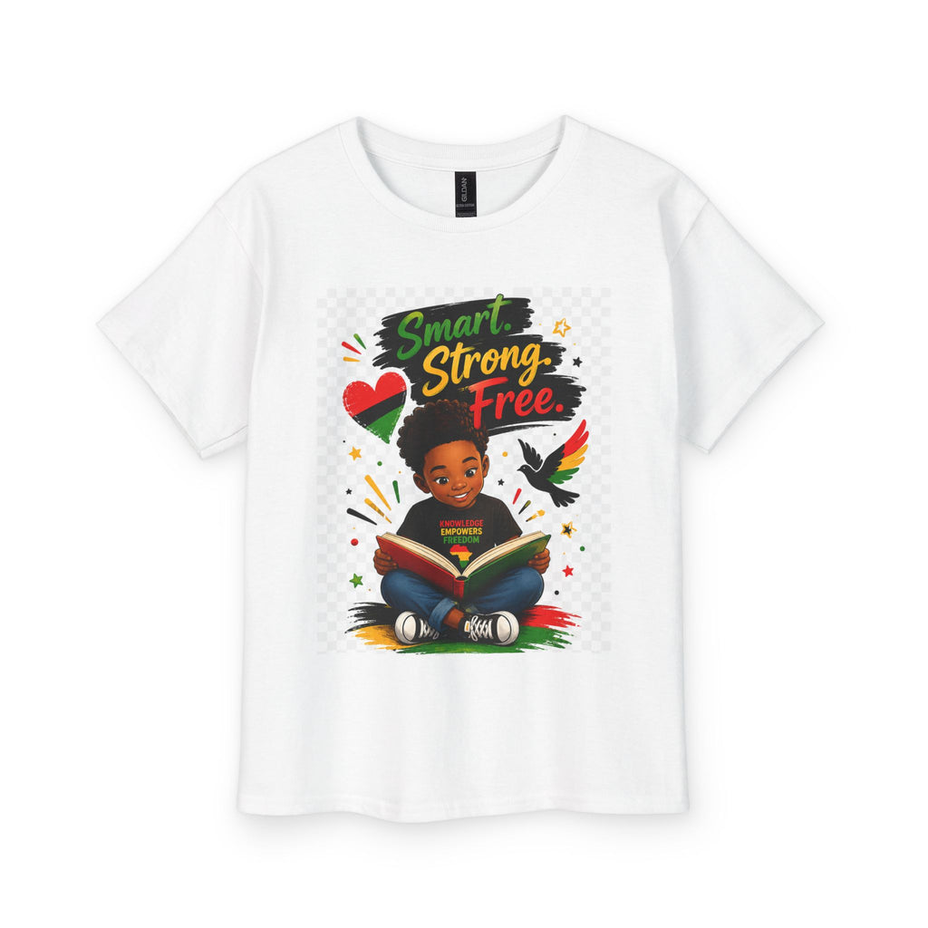 Boys Juneteenth Youth Tee — "Smart. Strong. Free." Kids Reading Shirt