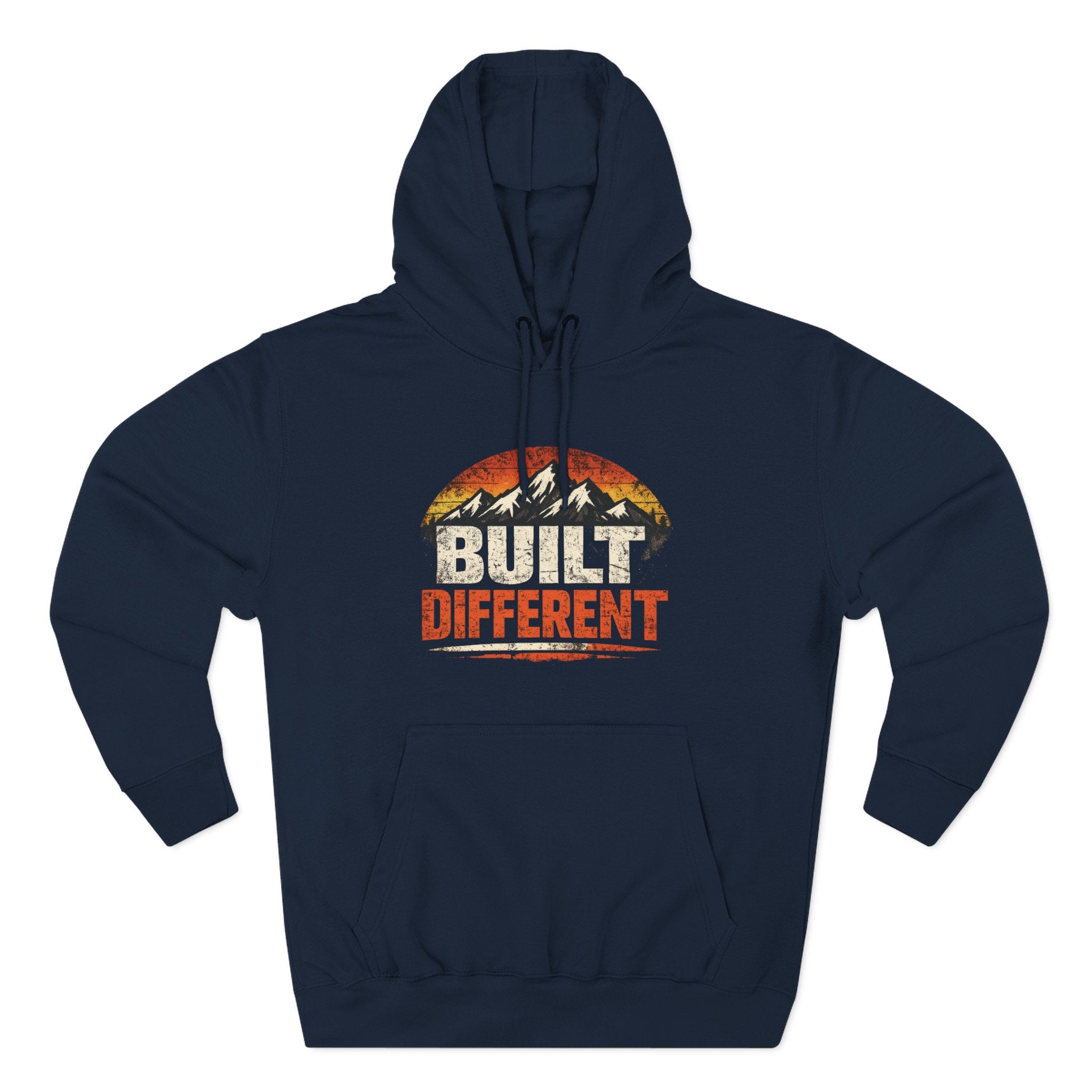 Built Different Hoodie — Retro Mountain "Train Harder, Work Harder" Graphic Hoodie