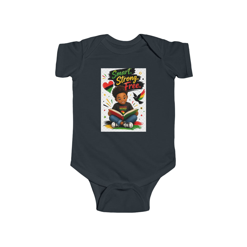 Juneteenth Infant Bodysuit — Smart Strong Free Baby Onesie (Cute Reading Kid Illustration)