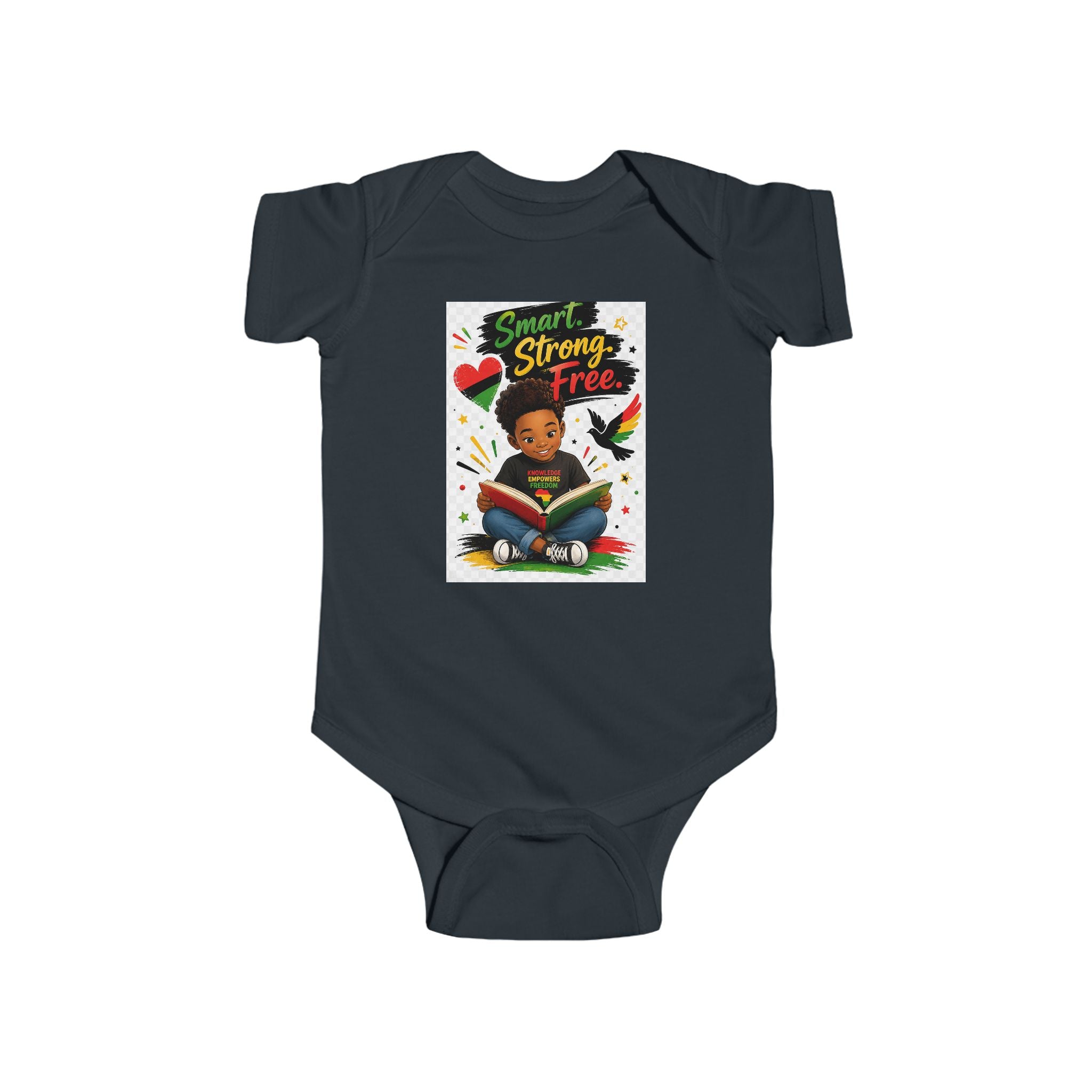 Juneteenth Infant Bodysuit — Smart Strong Free Baby Onesie (Cute Reading Kid Illustration)