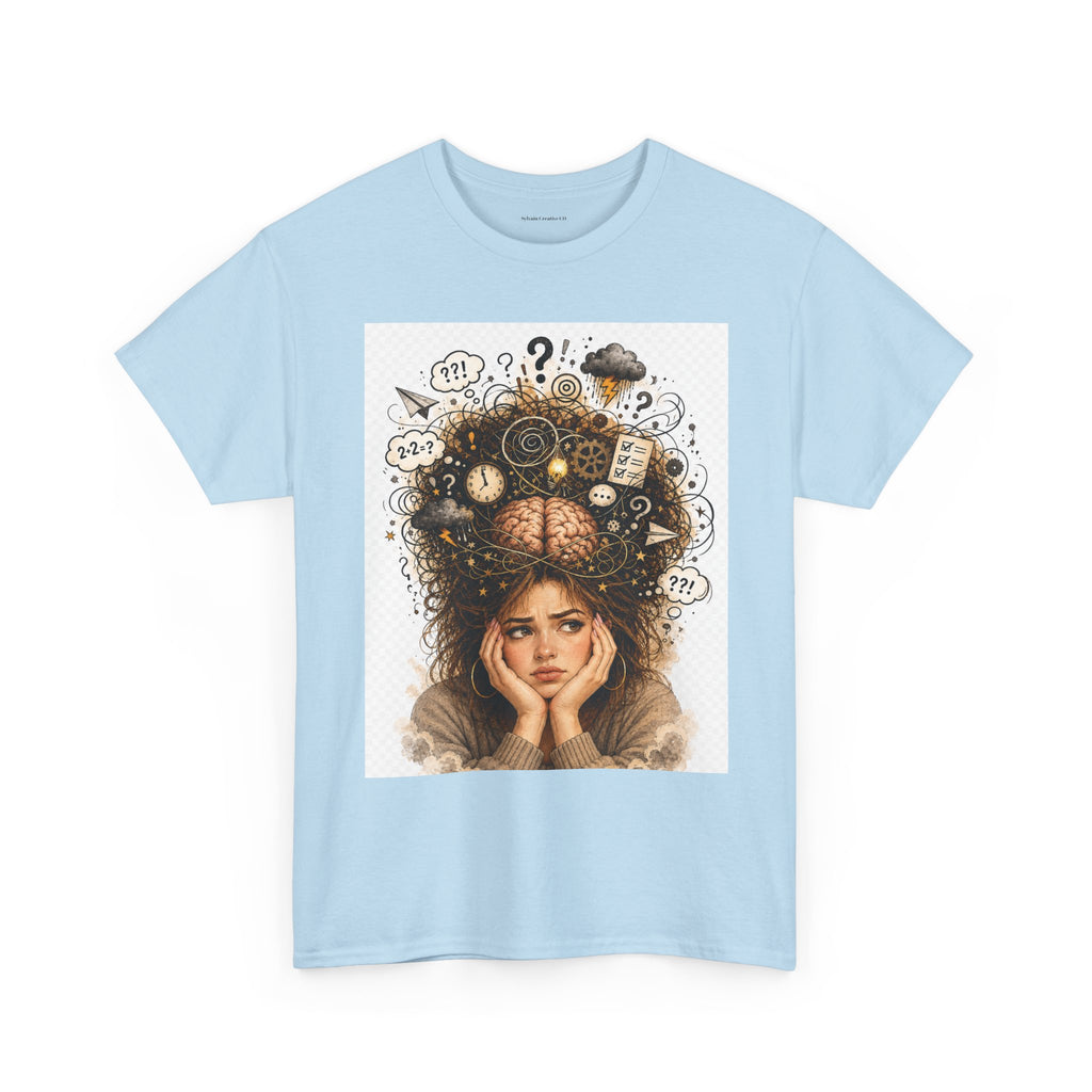 T-Shirt — Daydreaming Girl Illustration Tee (clock & question mark design)