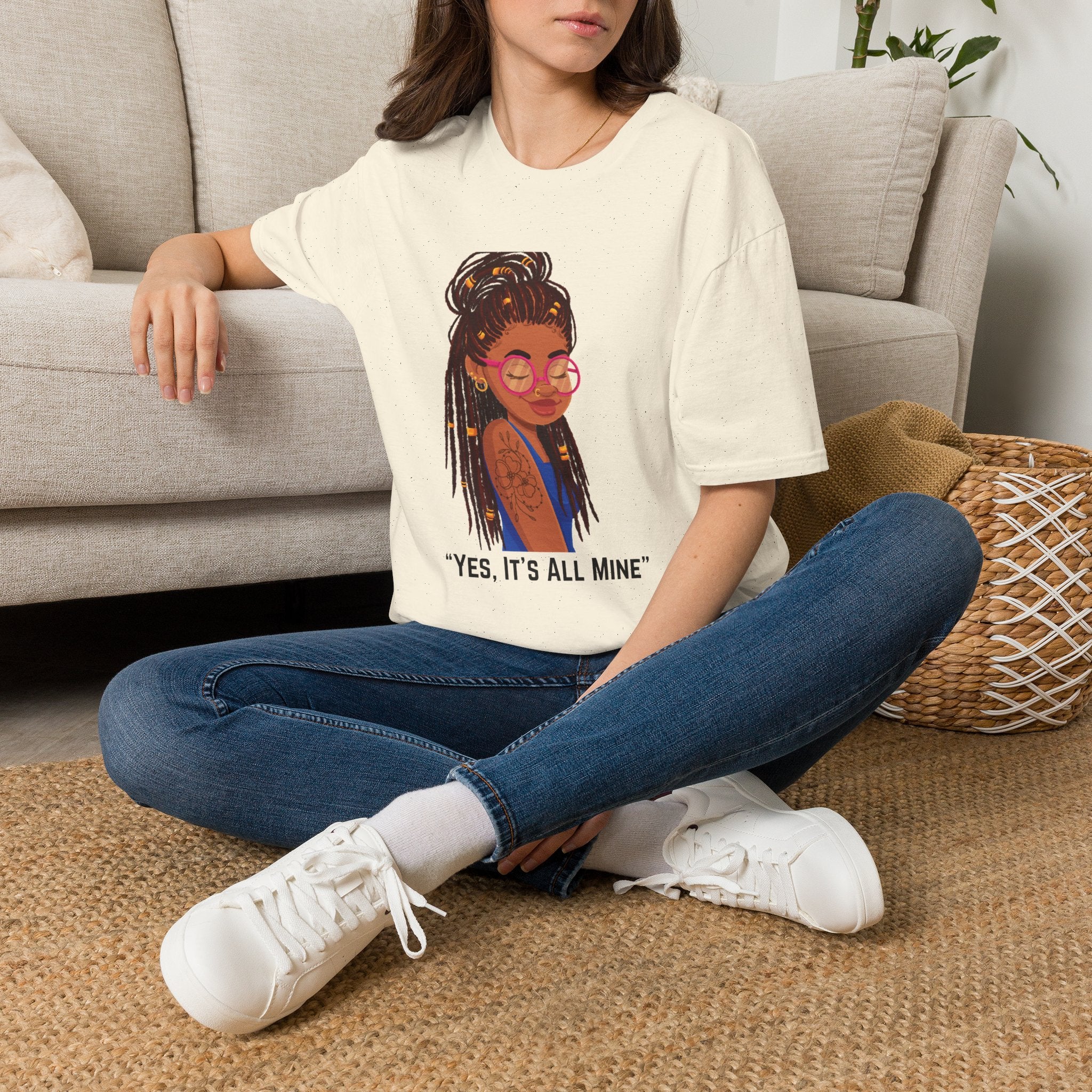 Graphic Tee — Afro Girl Illustration with "Yes, It’s All Mine"