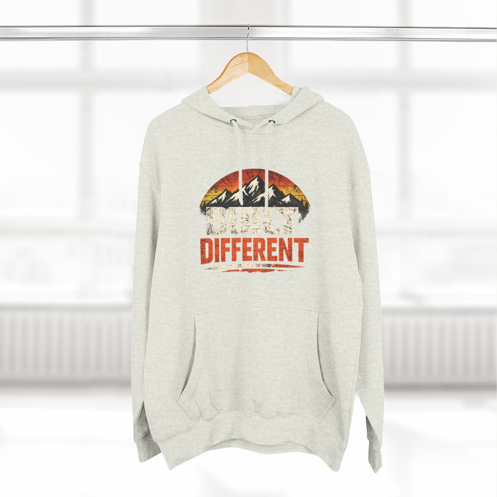 Built Different Hoodie — Retro Mountain "Train Harder, Work Harder" Graphic Hoodie