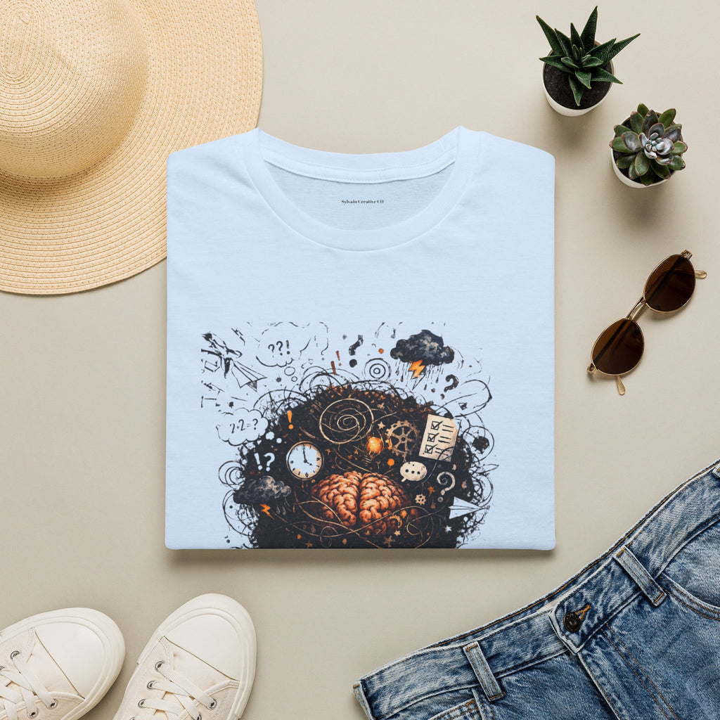 T-Shirt — 'Mindstorm' Graphic Tee Featuring Thoughtful Woman & Brain Doodle Art